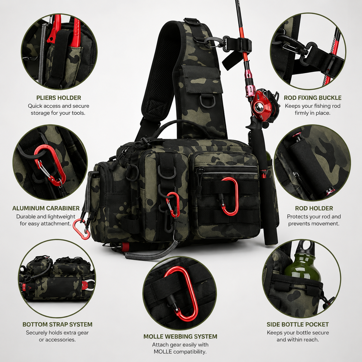 Fishing Sling Tackle Backpack with Rod Holder